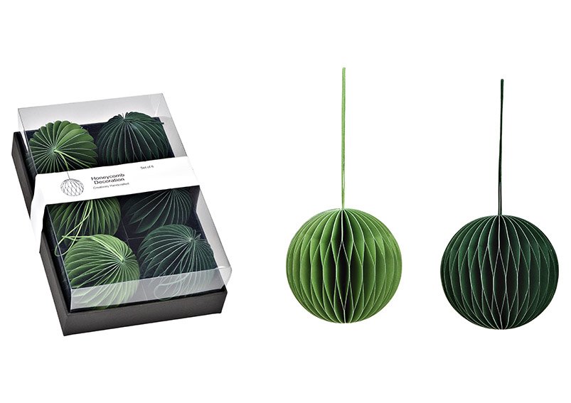 Hanger Honeycomb balls set of 6, made of paper/cardboard green 2-fold, (W/H/D) 24x8x16cm Ø8cm