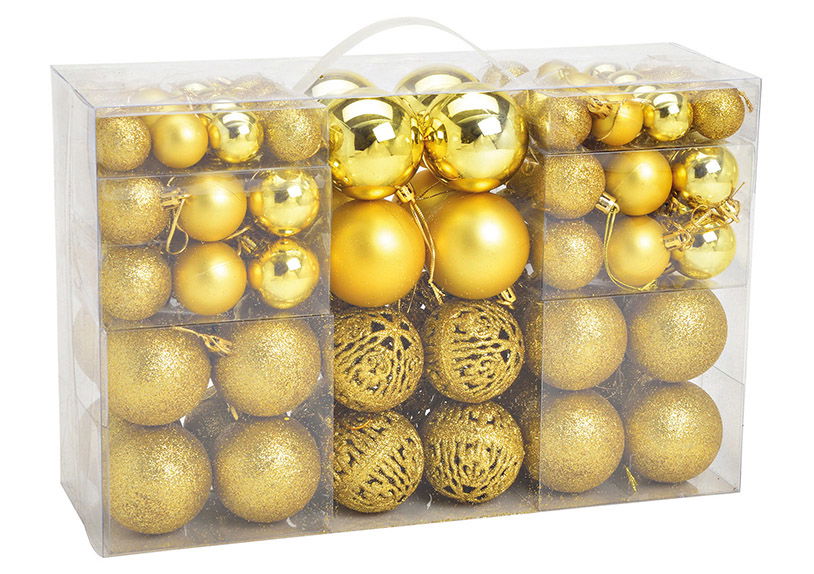 Plastic Christmas baubles, set of 100, Lemon Gold Ø3/4/6cm (W/H/D) 23x35x12cm