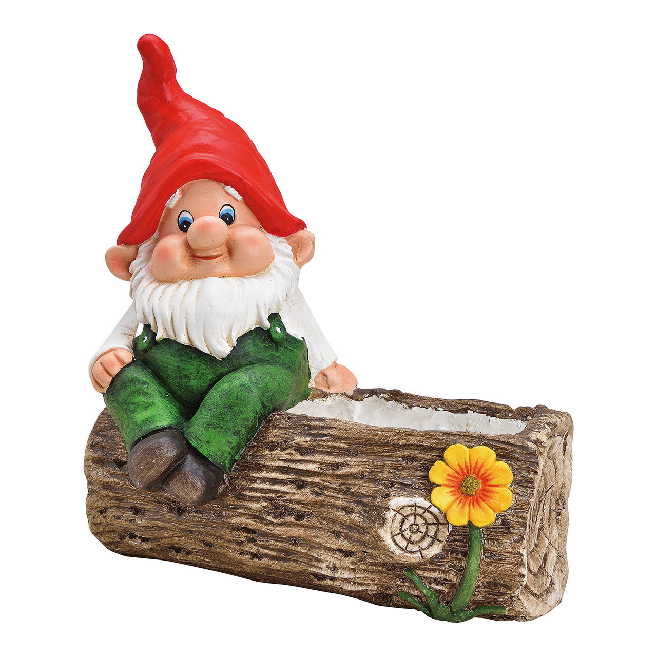 Garden gnome on tree trunk Flower pot made of magnesia Colorful (W/H/D) 35x40x20cm Garden gnome on tree trunk Flower pot made of magnesia Colorful (W/H/D) 35x40x20cm