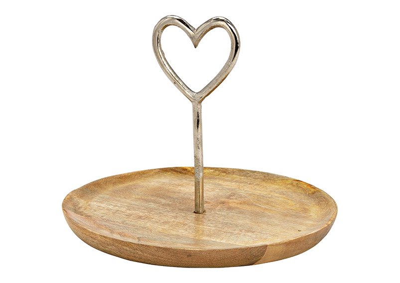 Bord, metalen hart decor, van mango hout naturel (w/h/d) 25x20x25cm