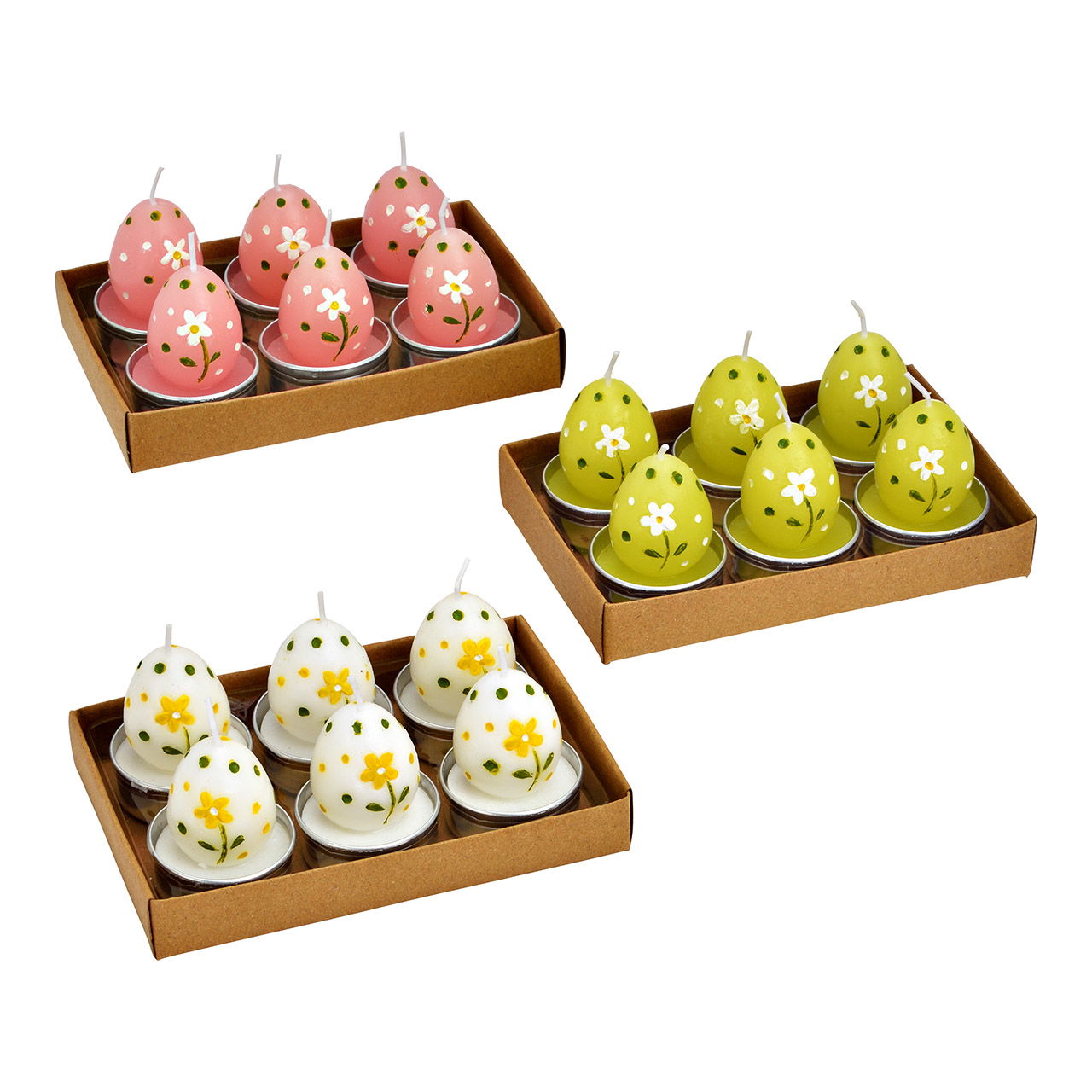 Waxinelichthouder, eieren, set van 6, drievoudig, wit/roze/groen (B/H/D) 4x5x4cm Osterei, Ei, Essen, Klebeband