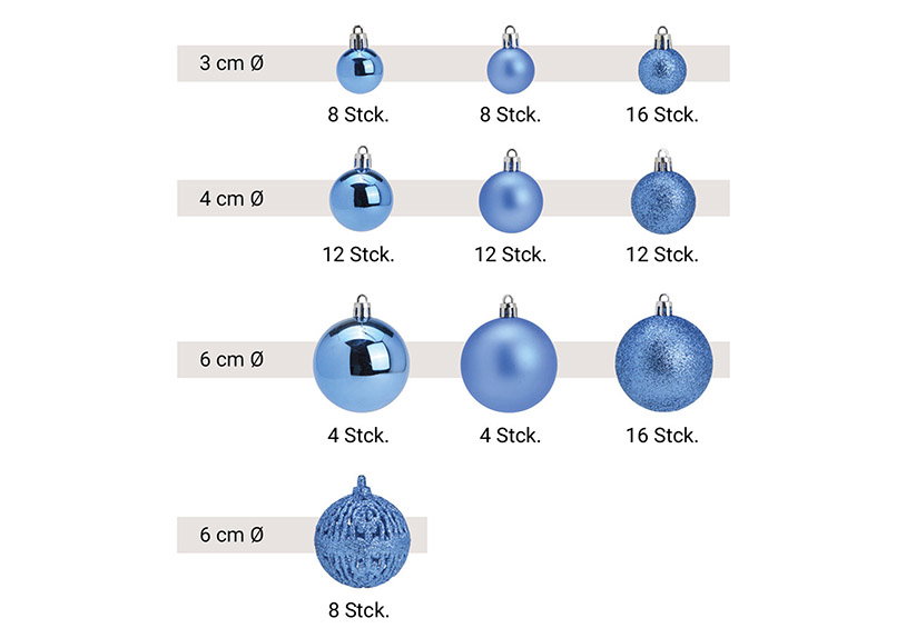Plastic kerstballen, set van 100, koningsblauw, Ø3/4/6cm (B/H/D) 23x35x12cm Plastic kerstballen, set van 100, koningsblauw, Ø3/4/6cm (B/H/D) 23x35x12cm