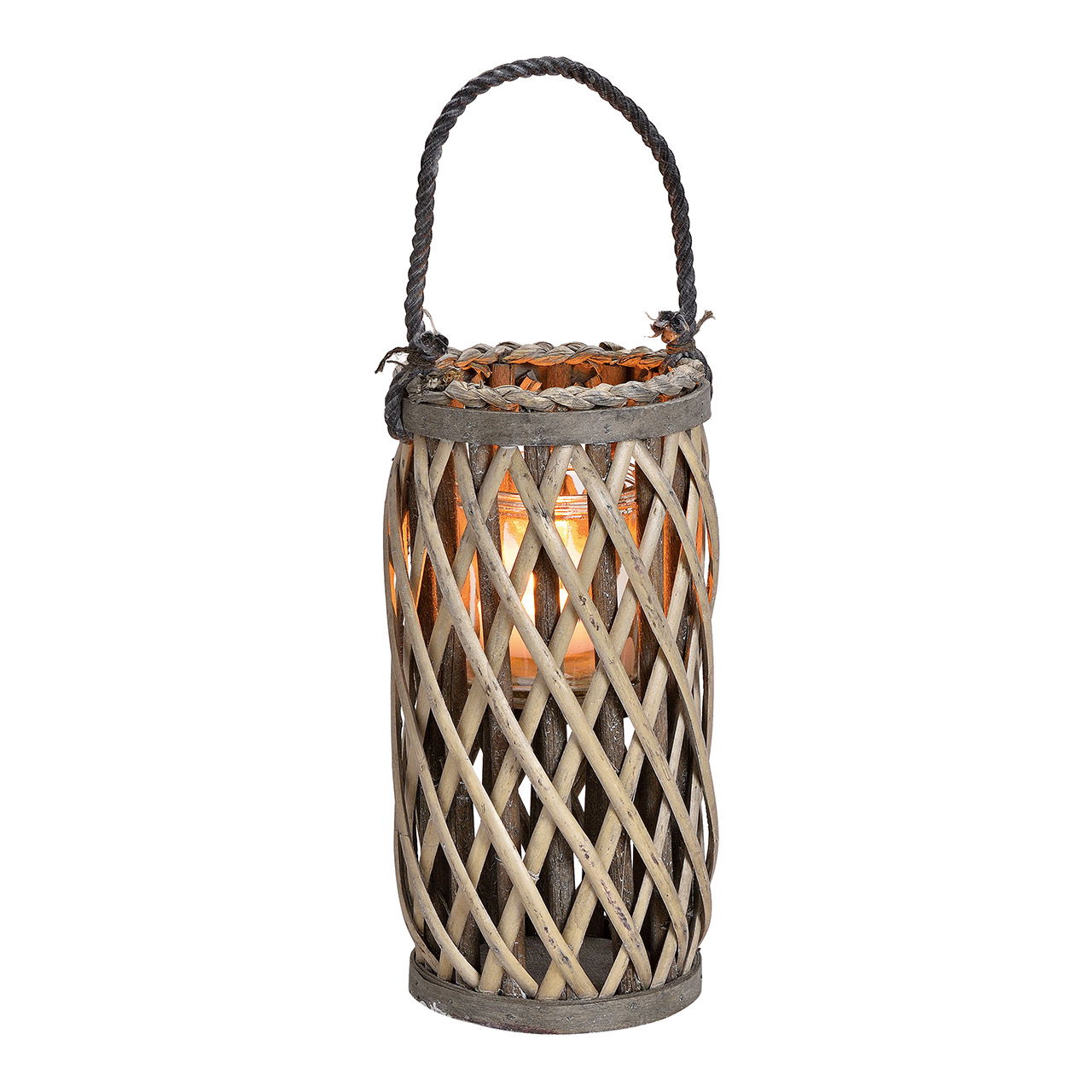 Laterne Weidengeflecht mit Windlicht Glas Braun (B/H/T) 15x31x15cm Laterne Weidengeflecht mit Windlicht Glas Braun (B/H/T) 15x31x15cm