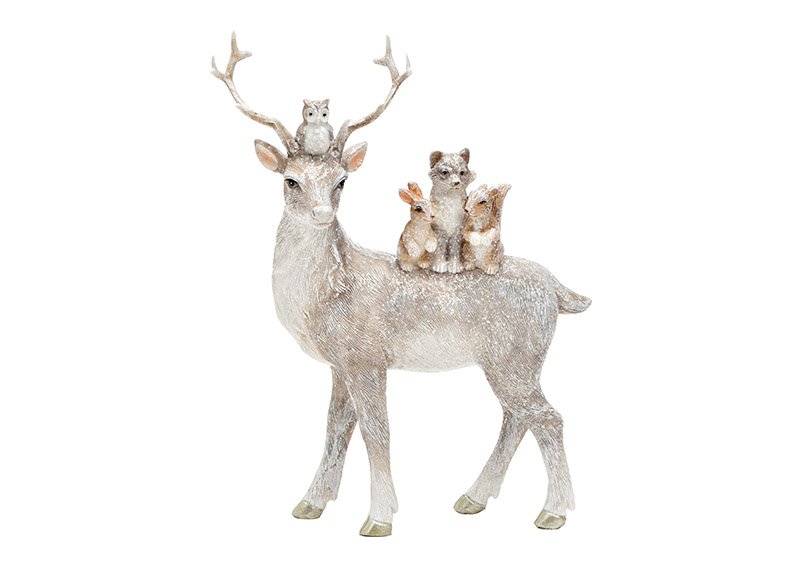 Deer from poly white, beige (W/H/D) 15x19x6cm