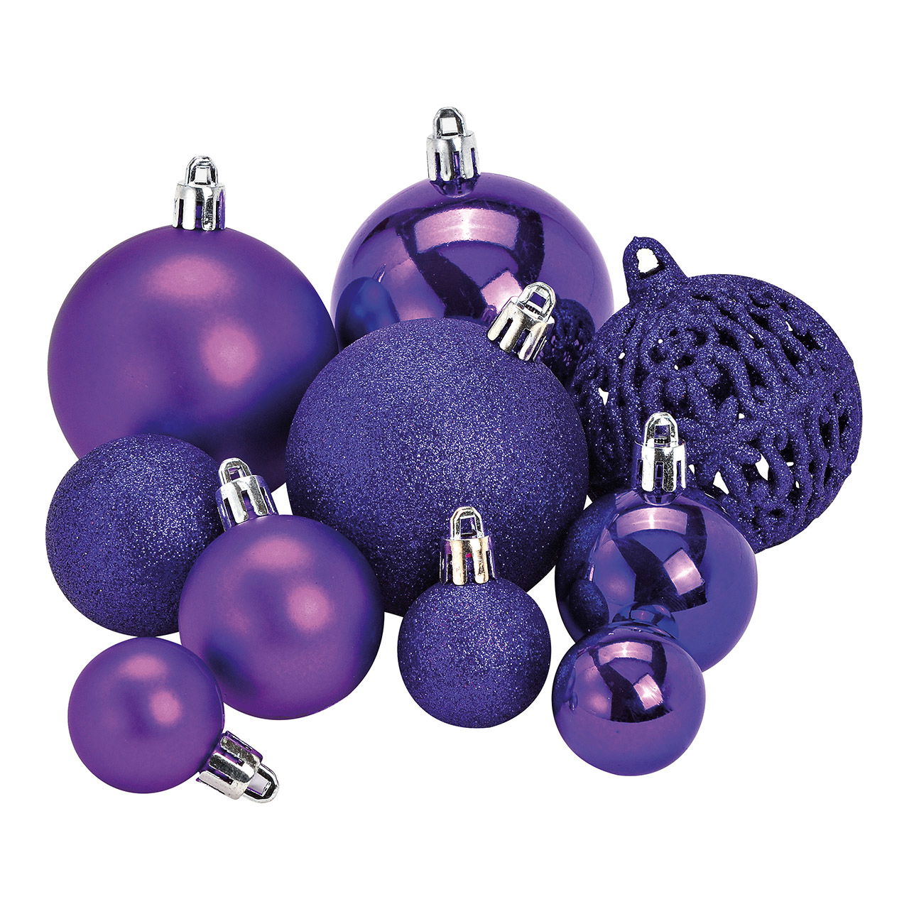 Xmas ball set of 100, plastic, lila, 35x23x12cm ø3/4/6cm