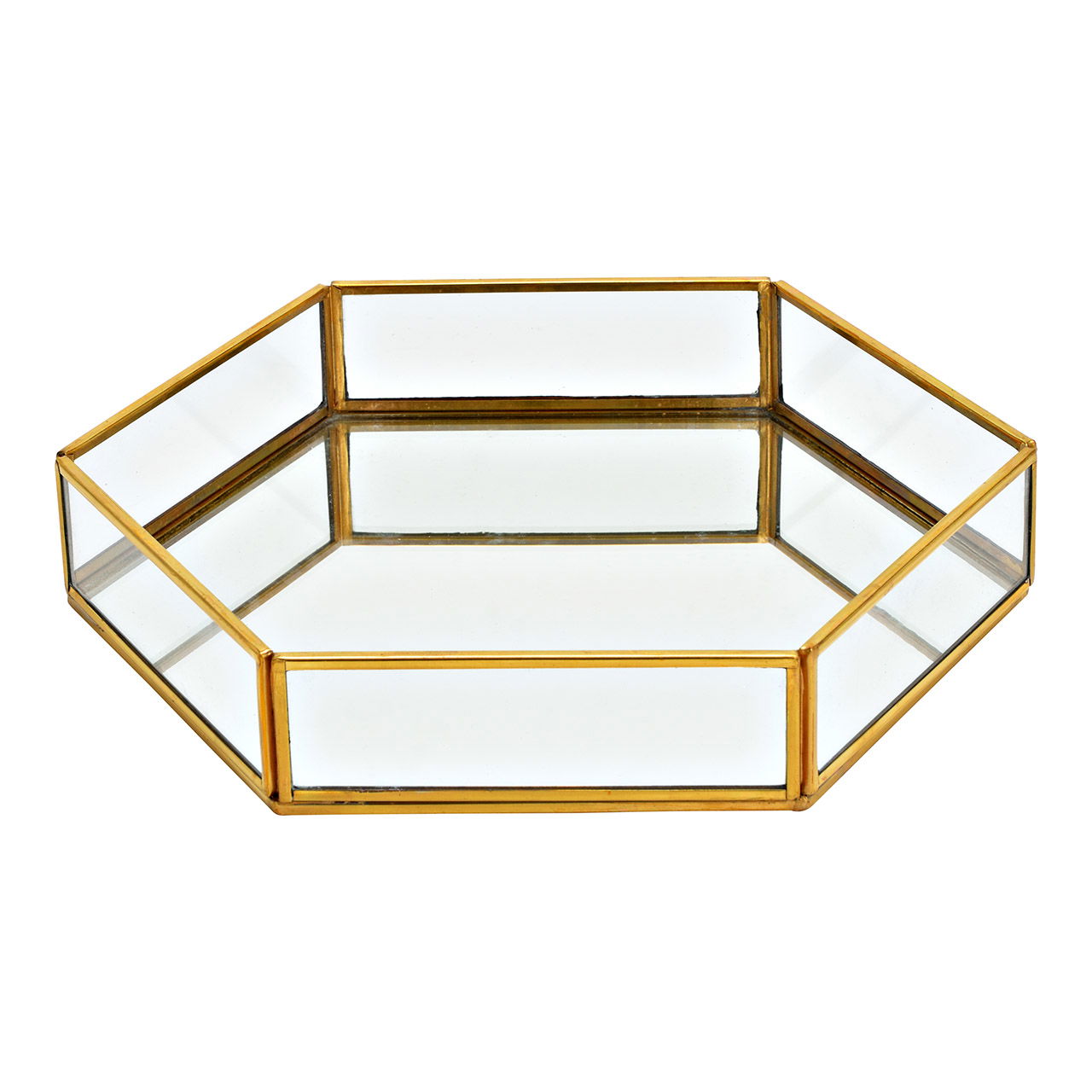 Tray made of metal/glass gold (W/H/D) 26x4x22cm