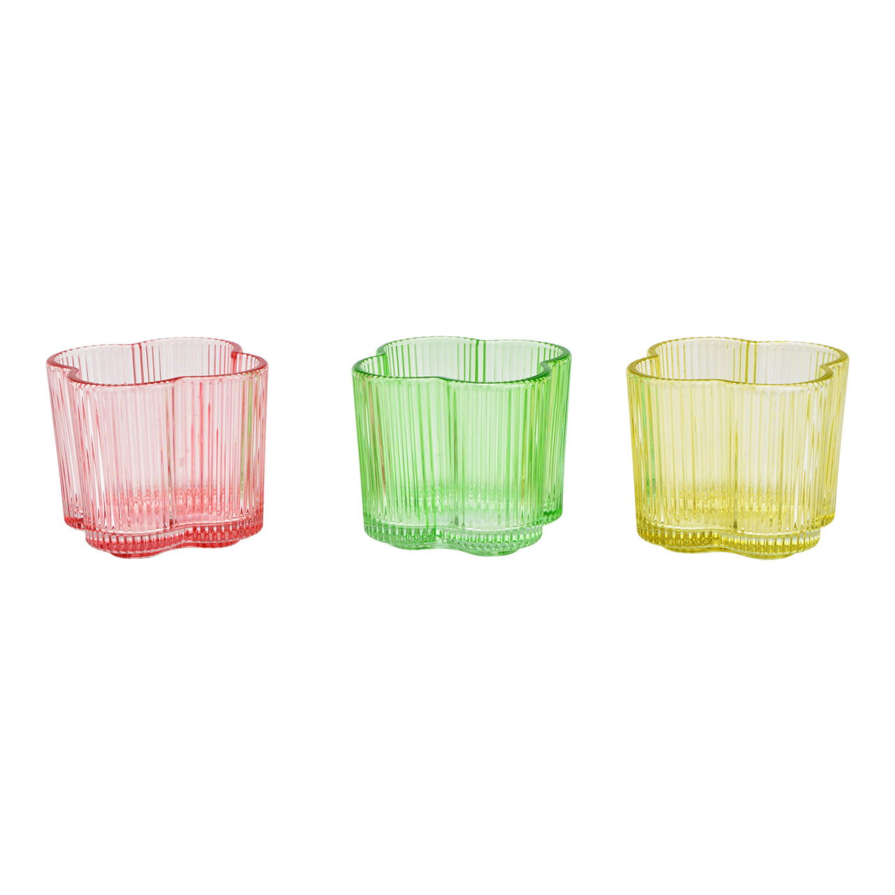 Teelichthalter Blume aus Glas, 3-fach, Rosa/Grün/Gelb Ø8cm Teelichthalter Blume aus Glas, 3-fach, Rosa/Grün/Gelb Ø8cm