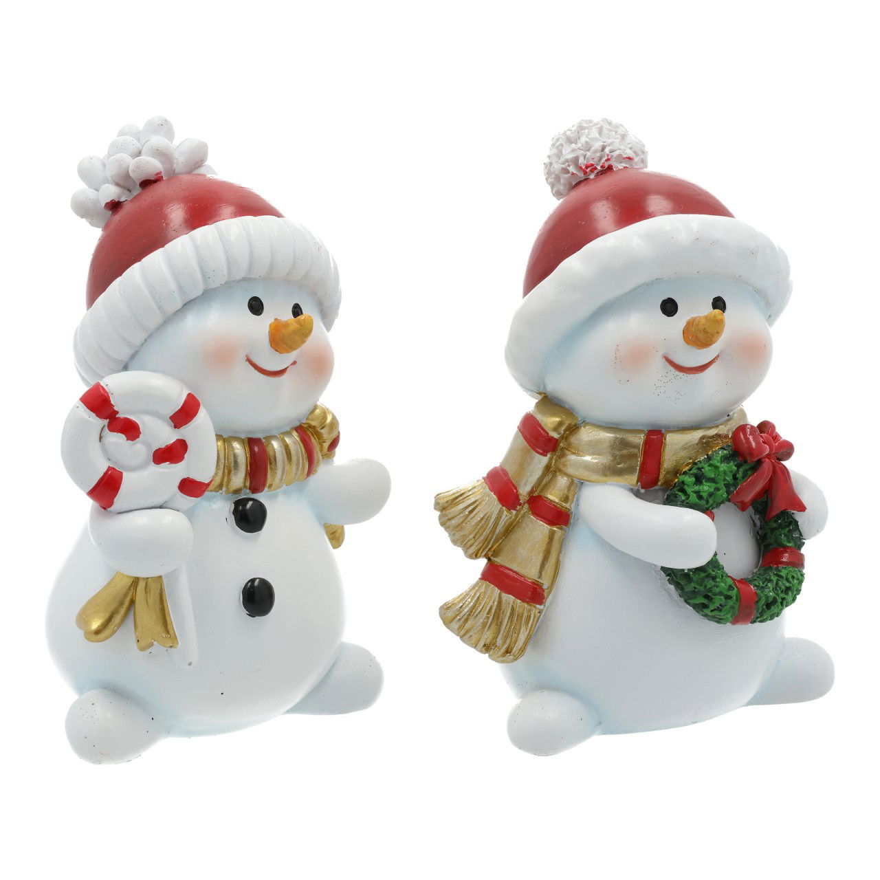 Bonhomme de neige avec sucre d'orge/couronne en poly blanc 2 fois assorti (L/H/P) 8x11x5cm Natur, Im Freien, Figur, Winter, Schneemann