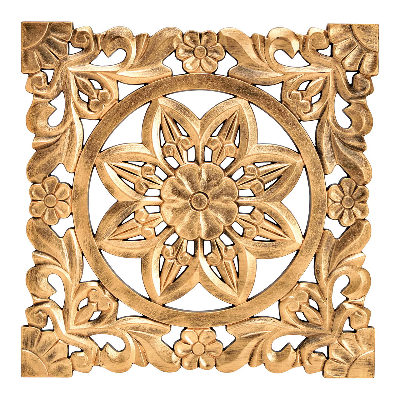 Wandhänger Blumendekor aus Holz Gold (B/H/T) 38x38x1,3cm Wandhänger Blumendekor aus Holz Gold (B/H/T) 38x38x1,3cm