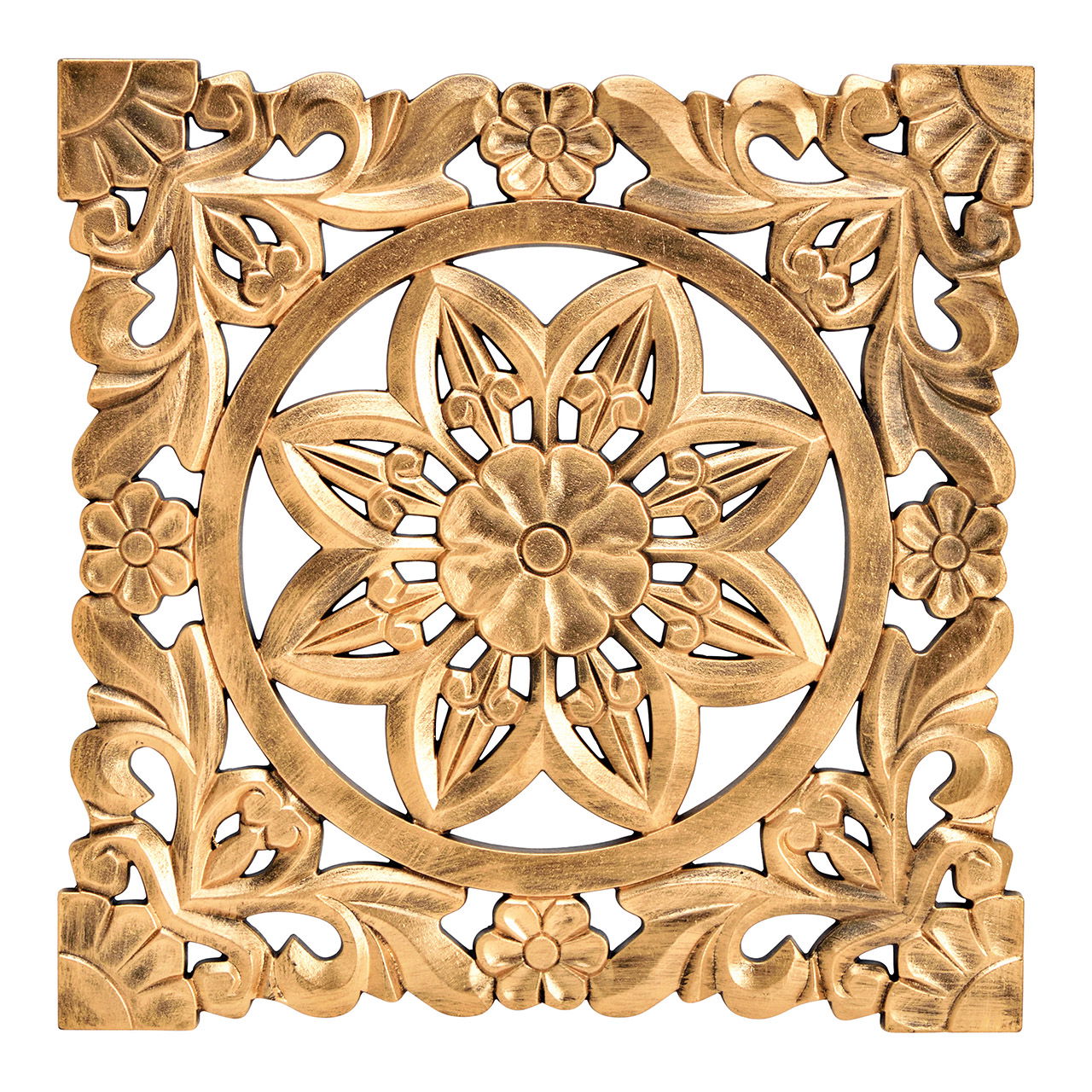 Wall hanger flower decor made of gold wood (W/H/D) 38x38x1.3cm