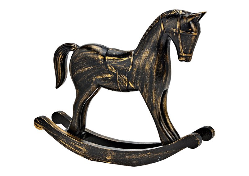 Cavallo a dondolo in legno Nero, oro (c/h/d) 37x31x8cm