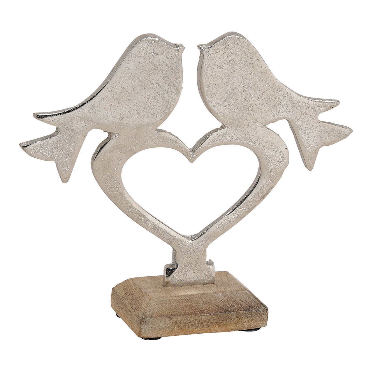 Uccello in metallo su supporto a cuore su base in legno di mango argento, marrone (L/A/D) 19x17x6cm