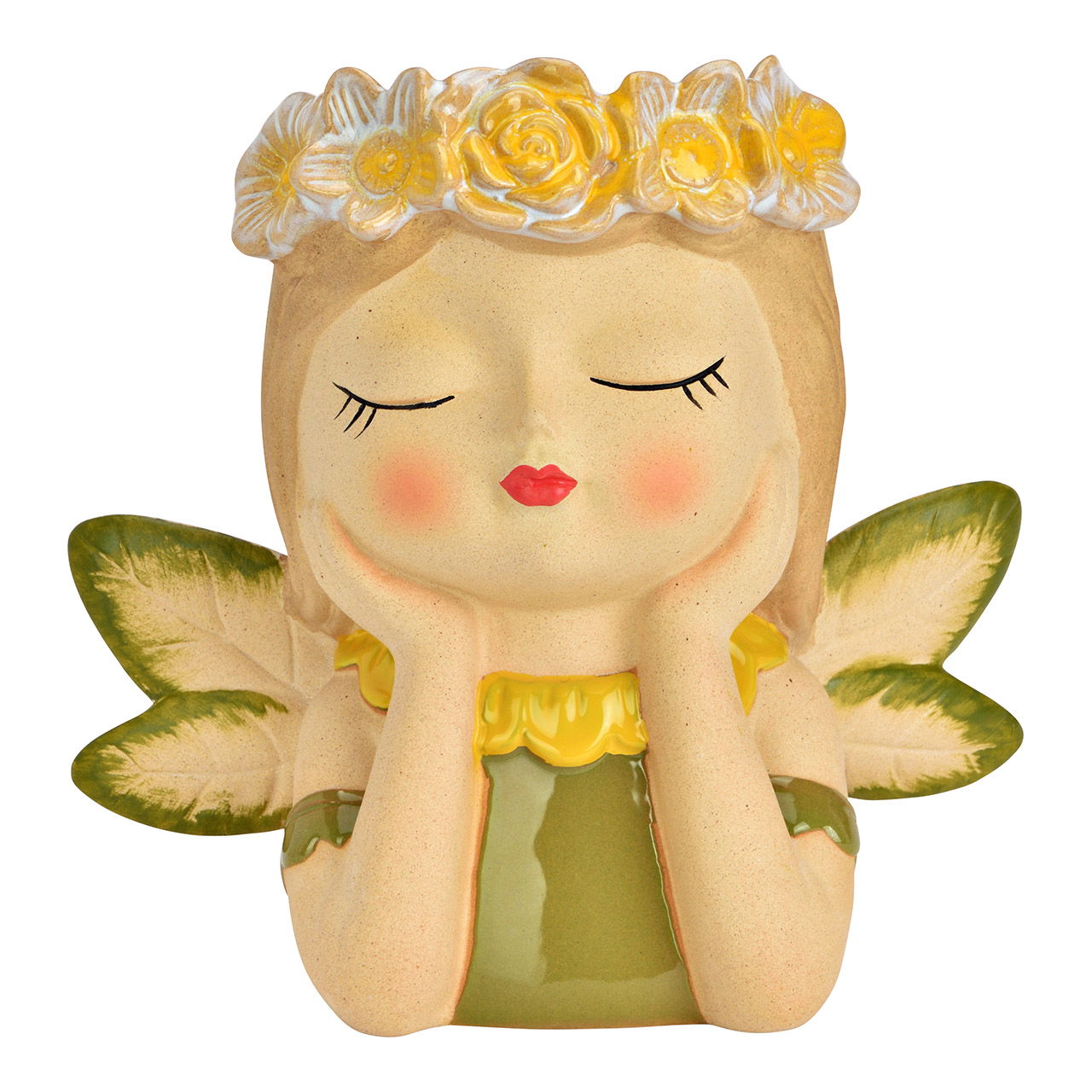 Vase Mädchen mit Flügeln aus Steingut, Beige/Grün (B/H/T) 17x17x11cm Figur, Person, Gesicht, Kopf, Spielzeug