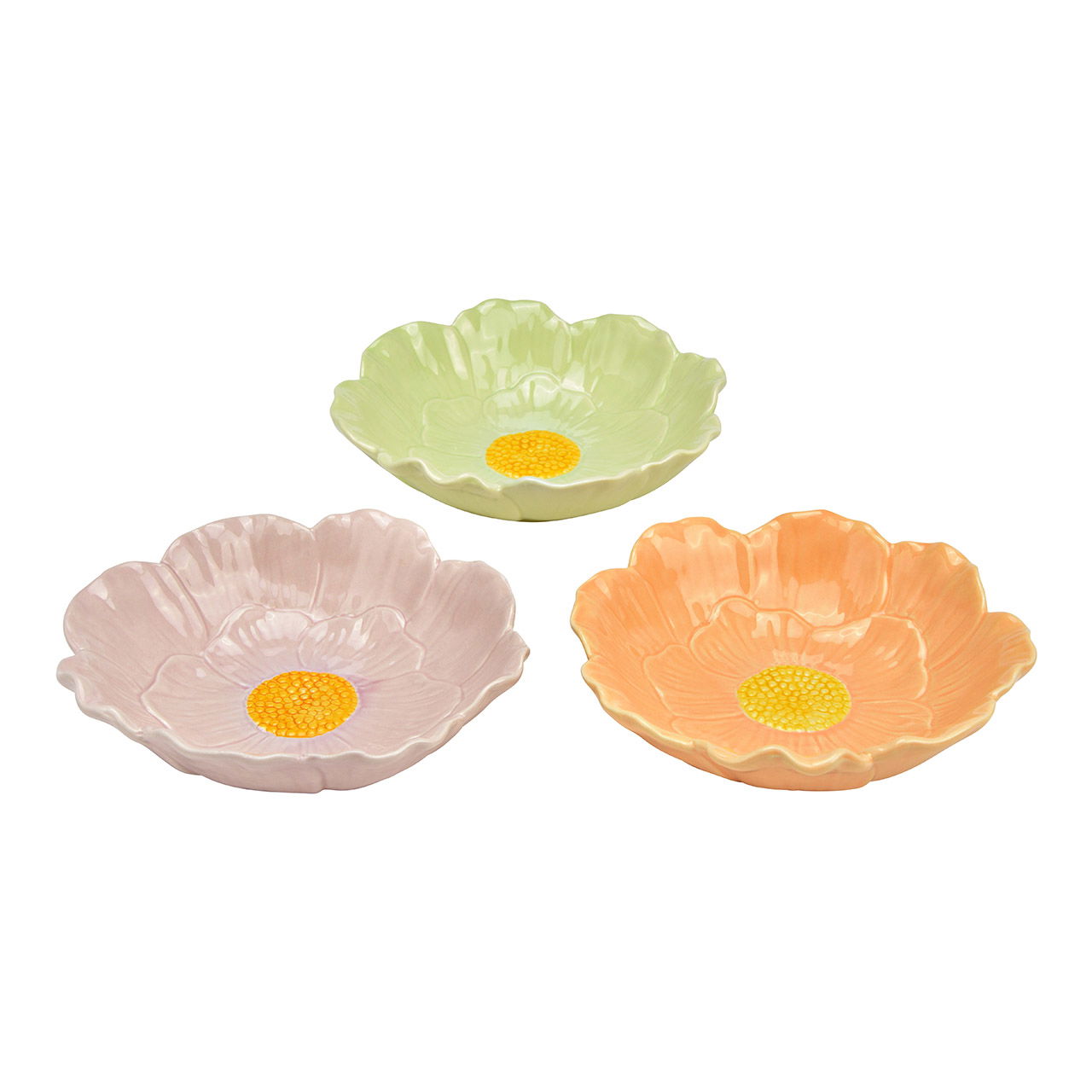 Bol Fleur en porcelaine 3 compartiments, vert/orange/rose (L/H/P) 19x5x19cm