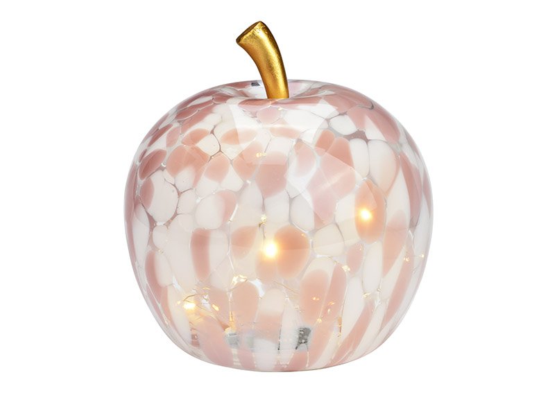 Pomme avec 30 LED avec 16/8 minuterie en verre rose/rose (L/H/P) 22x24x22cm, 3xAA exclus