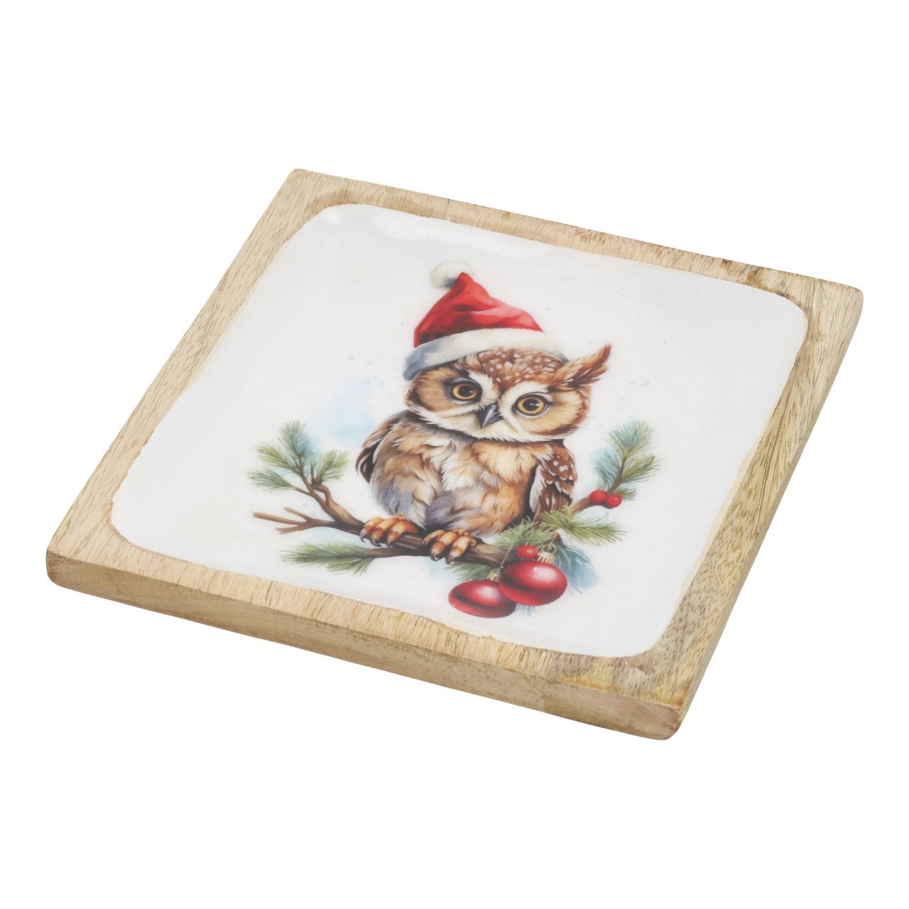 Doko Teller Eule aus Mangoholz Weiß (B/H/T) 20x2x20cm