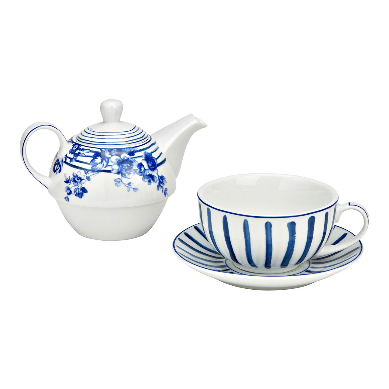 Teapot set of 3, made of porcelain blue (W/H/D) 13x15x13cm