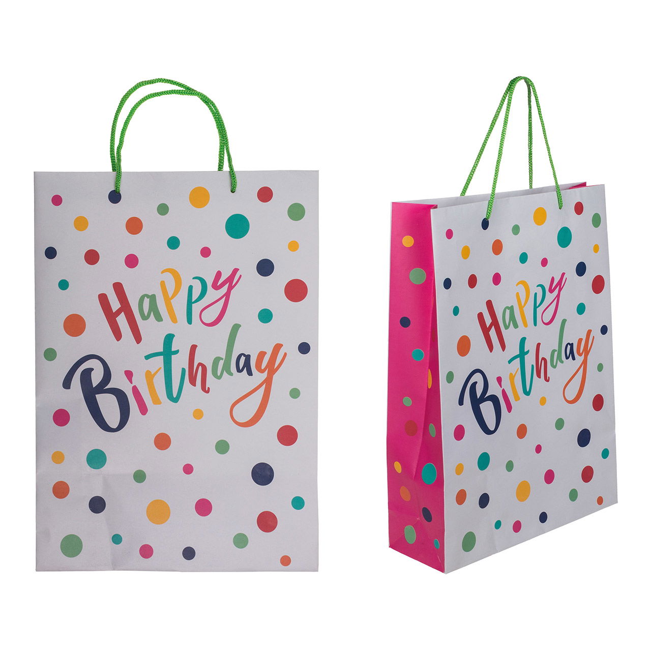 Sac cadeau, Happy Birthday avec points multicolores en papier/carton gris (L/H/P) 25x34x8cm