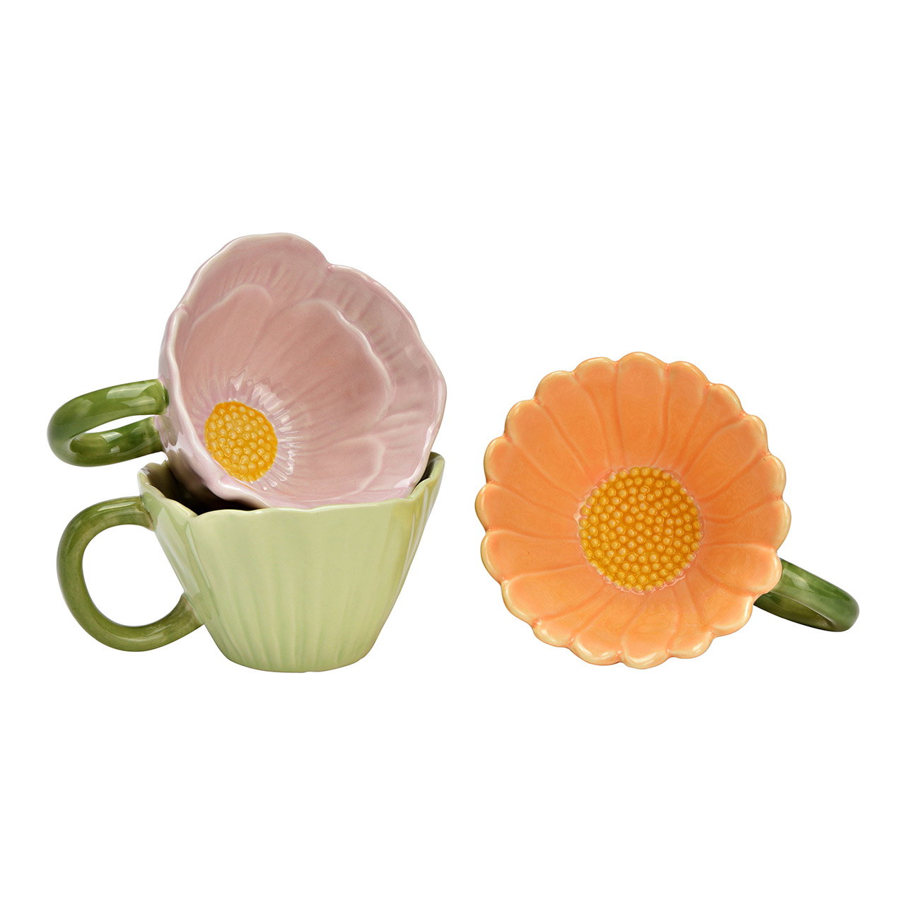 Porcelain flower mug, 3-fold, pink/green/orange (W/H/D) 13x6x13cm Porcelain flower mug, 3-fold, pink/green/orange (W/H/D) 13x6x13cm