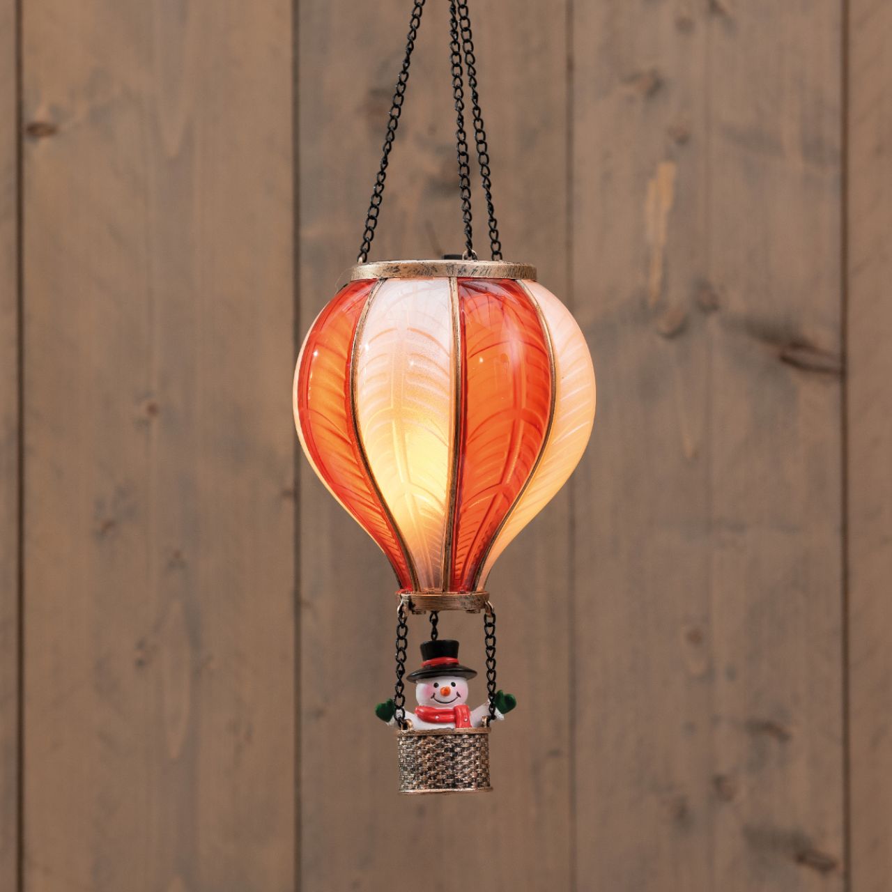 Luftballon Schneemann mit Flammeneffekt 20LED 14x25cm Rot/Weiß exkl. 2xAAA IP44/Timer Luftballon, Hotairballon, Laterne, Weihnachtsdeko, Schneemann