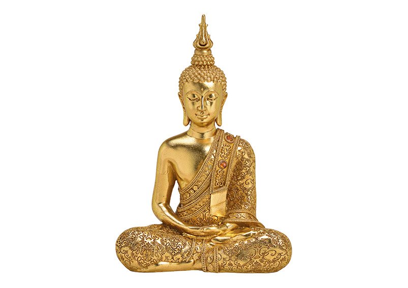Buda de poliéster dorado, (A/H/D) 26x35x13cm