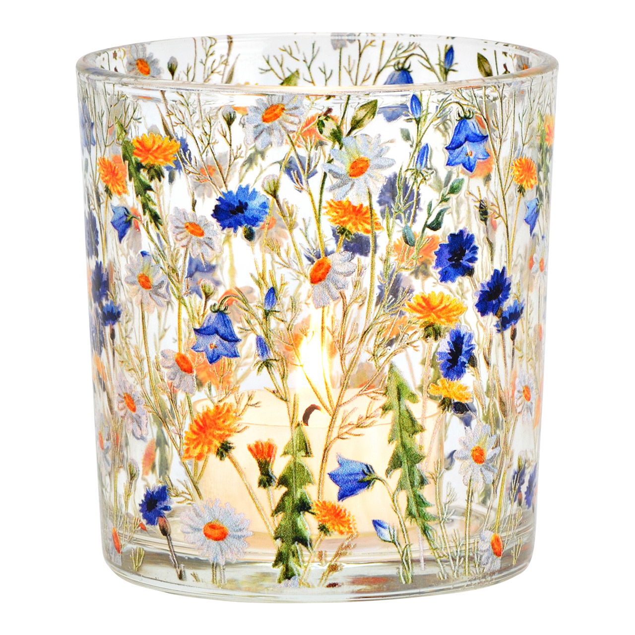 Windlicht mit Blumendekor aus Glas, Bunt (B/H/T) 7x8x7cm