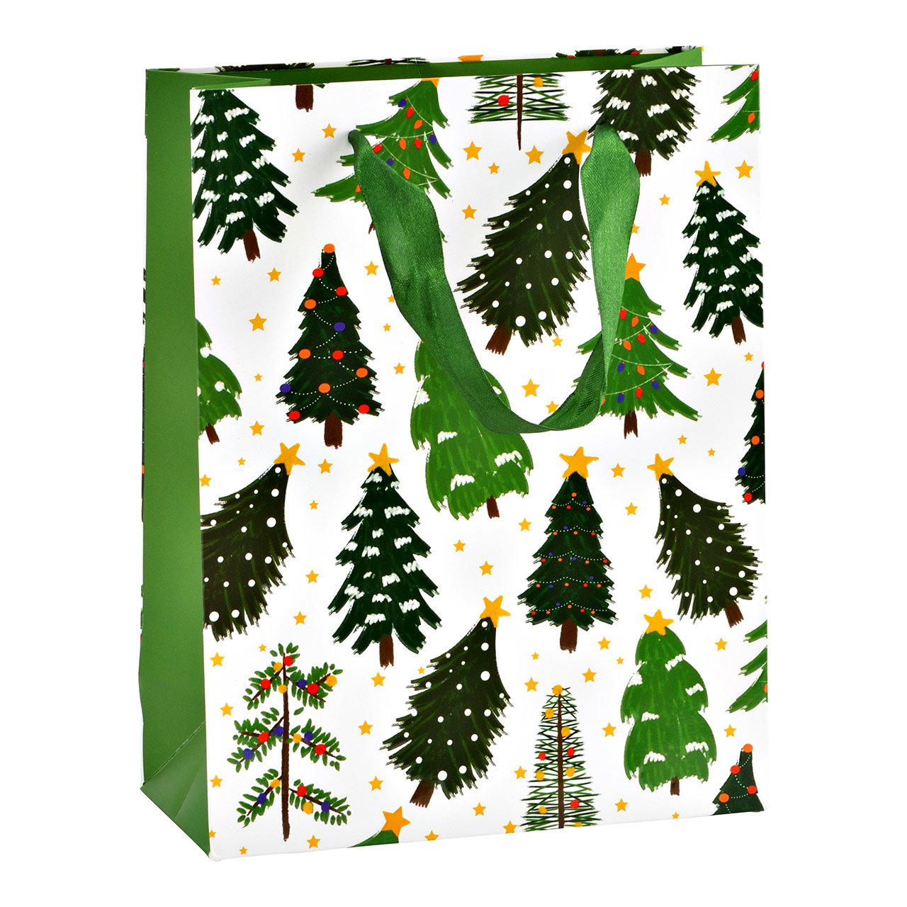 Sac cadeau décor sapin 3D en papier/carton, blanc/vert (L/H/P) 18x23x8cm Sac cadeau décor sapin 3D en papier/carton, blanc/vert (L/H/P) 18x23x8cm