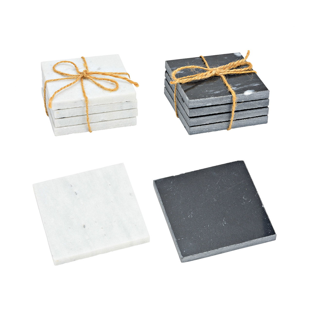 Sottobicchieri in marmo, set di 4, 2, grigio/nero (L/H/D) 9x4x9cm