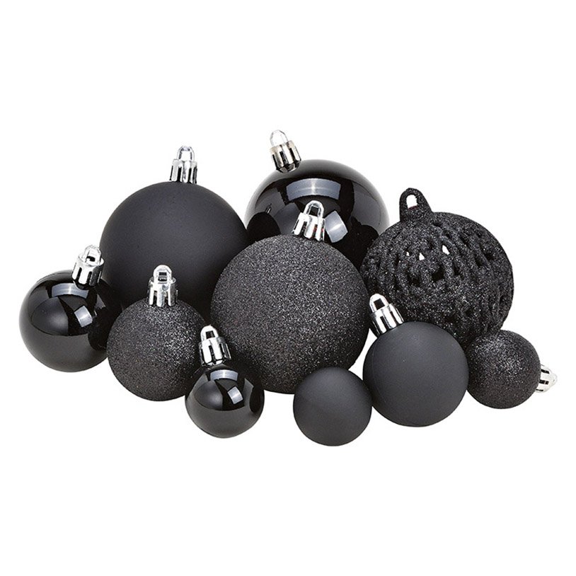 Set di palline di Natale in plastica Nero Set di 50, (L/H/D) 23x18x12cm Ø 3/4/6cm