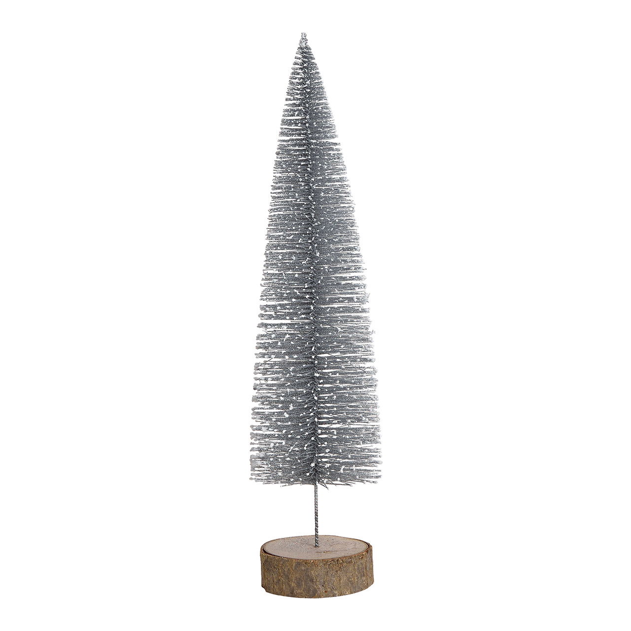 Tree on wooden base, with glitter, plastic, silver, 10x34x10cm