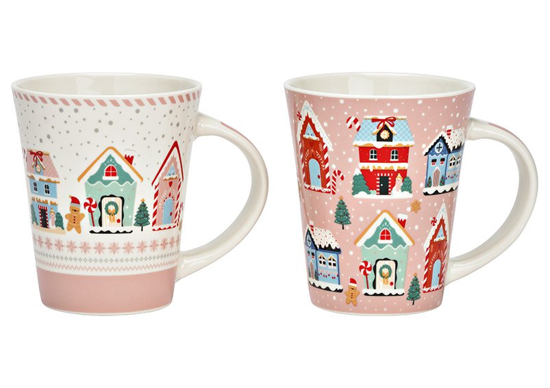 Mug Christmas townhouses decor porcelain colorful 2-fold, (W/H/D) 12x11x9cm 350ml