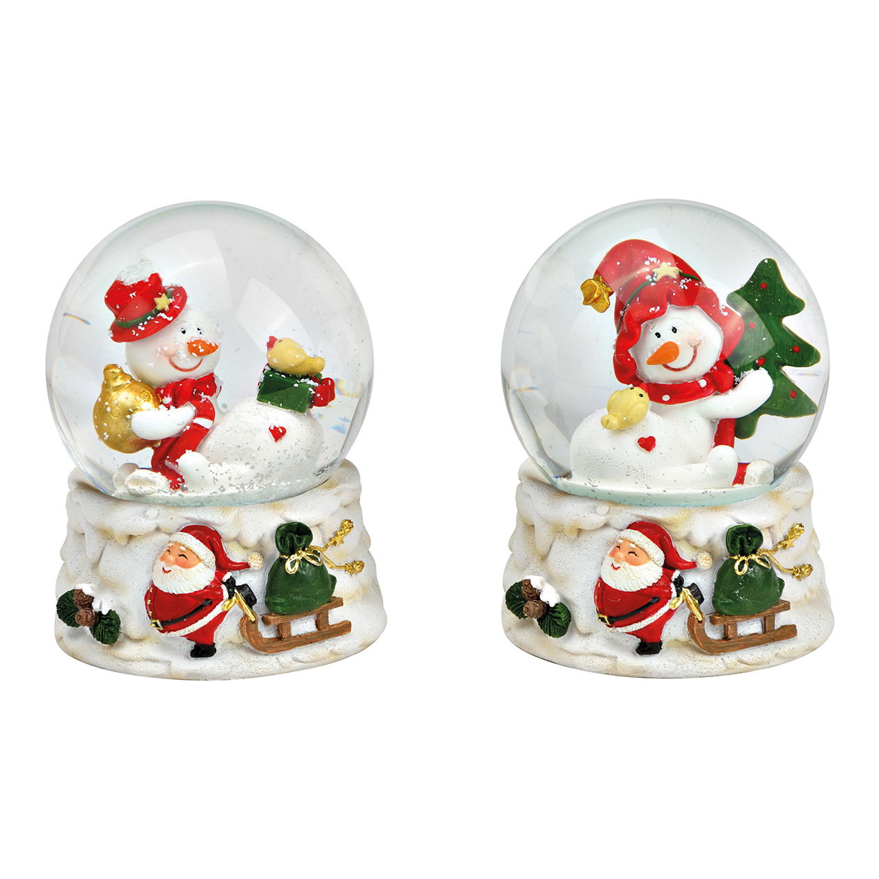 Snow globe snowman, Christmas motif made of poly/glass colorful 2-fold, (W/H/D) 7x9x7cm