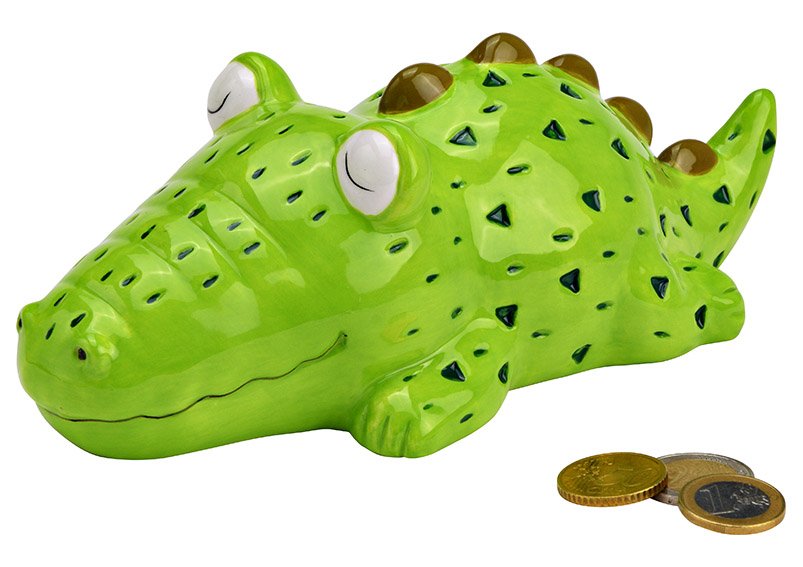 Keramische krokodillen spaarpot groen (B/H/D) 22x8x11cm