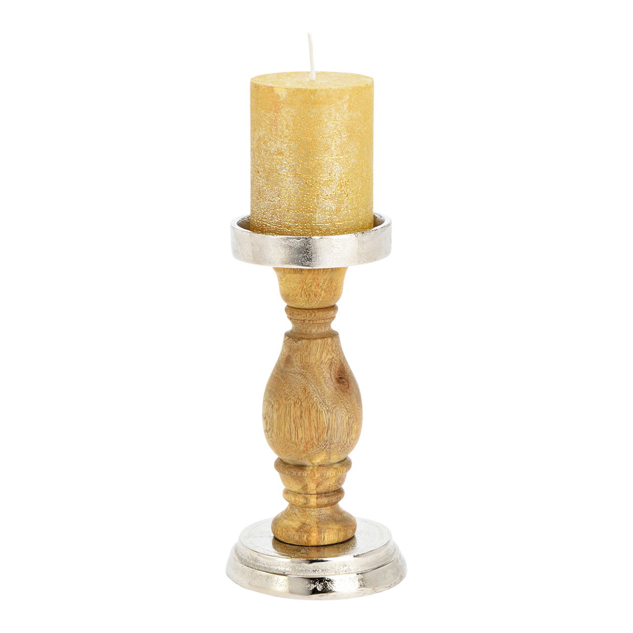 Metal candlestick, mango wood silver, natural (W/H/D) 10x20x10cm