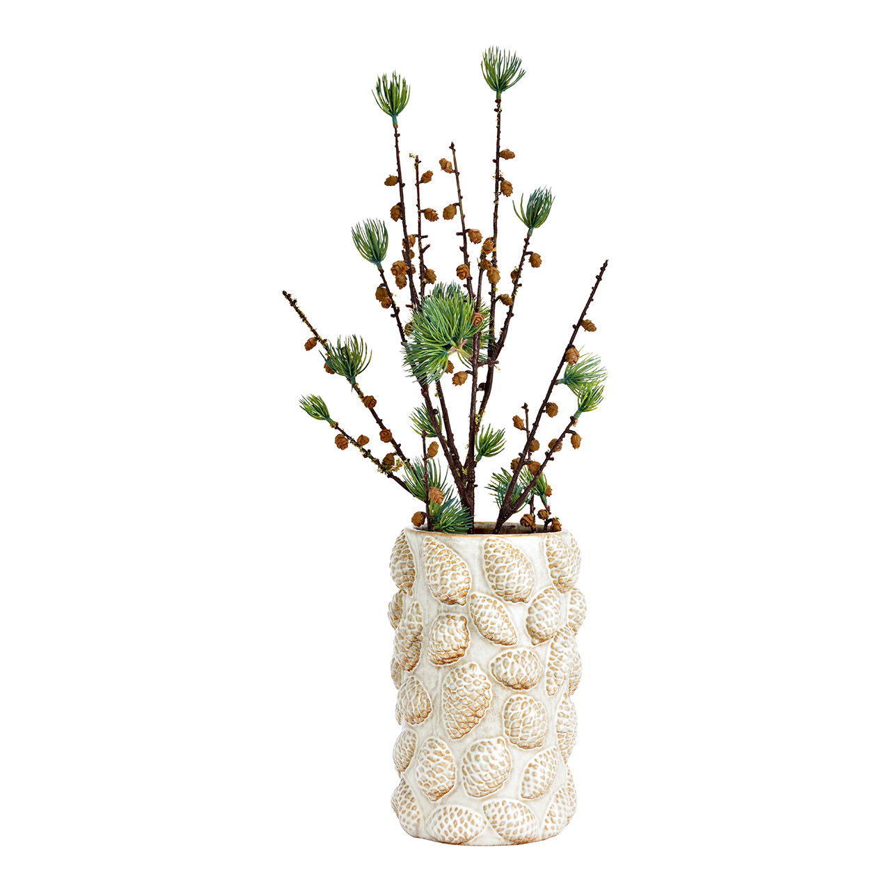 Vase Tannenzapfen Dekor aus Porzellan, Weiß/Braun (B/H/T) 16x25x16cm Blumen-Arrangement, Pflanze, Glas, Töpferei, Vase