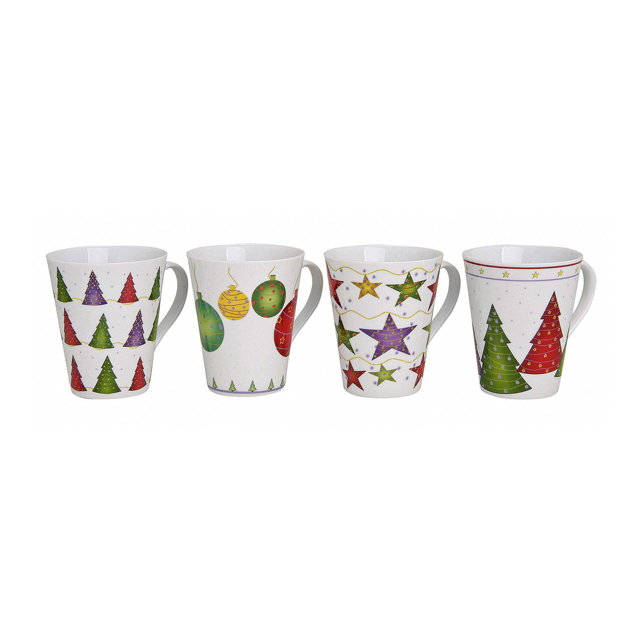 Becher Weihnachtsdekor aus Porzellan, 4-fach sortiert (B/H/T) 12x11x9 cm, 300 ml Becher Weihnachtsdekor aus Porzellan, 4-fach sortiert (B/H/T) 12x11x9 cm, 300 ml