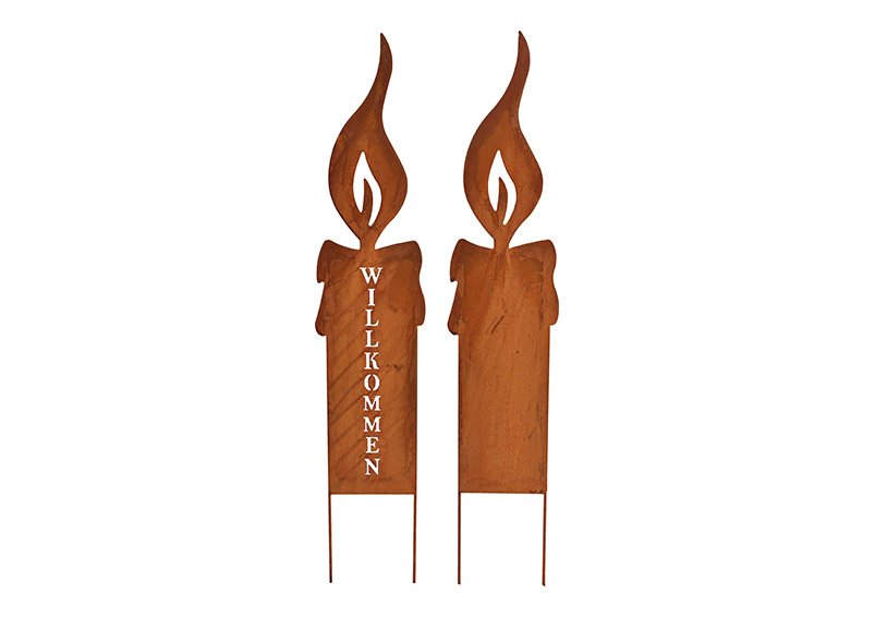 Stick candle, rusty finish, made of metal brown 2-fold, (w / h) 13x69cm