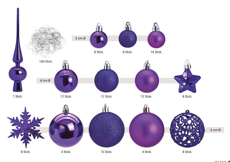 Christmas ball set plastic purple 111 set 36x23x12cm
