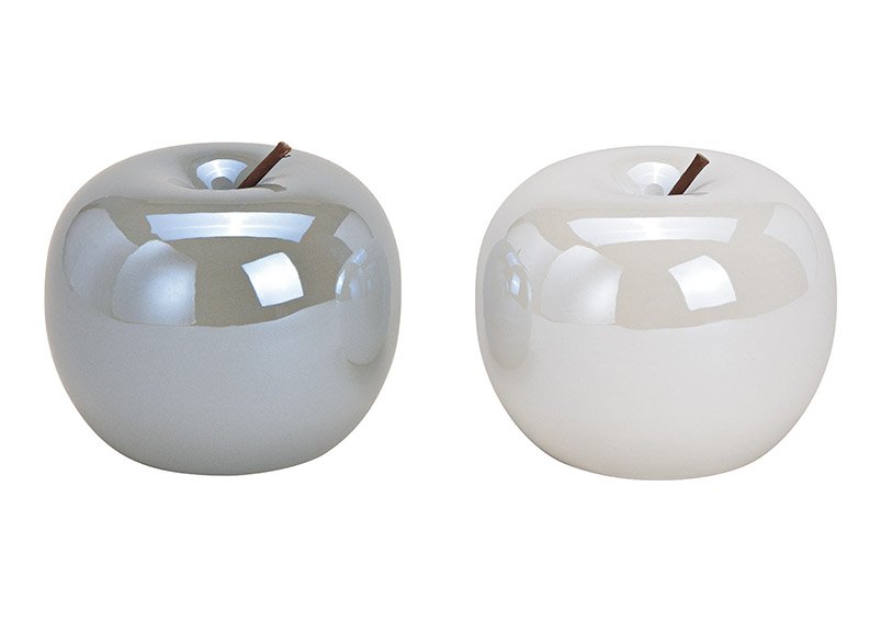 Pomme en céramique blanche, grise 2 fois, (L/H/P) 13x13x13cm