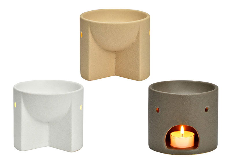 Geurlamp van keramiek wit, grijs, beige 3-voudig, (B/H/D) 11x10x11cm