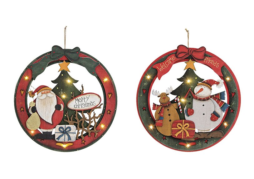 Ghirlanda per porta LED Babbo Natale/Pupazzo di neve, 2 assortiti, L31 cm