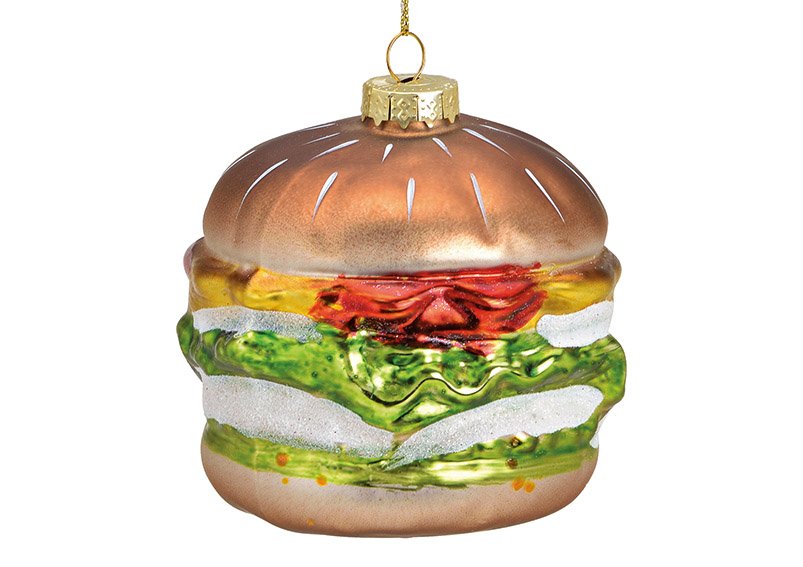 Appendino di Natale hamburger di vetro colorato (c/h/d) 9x9x9cm