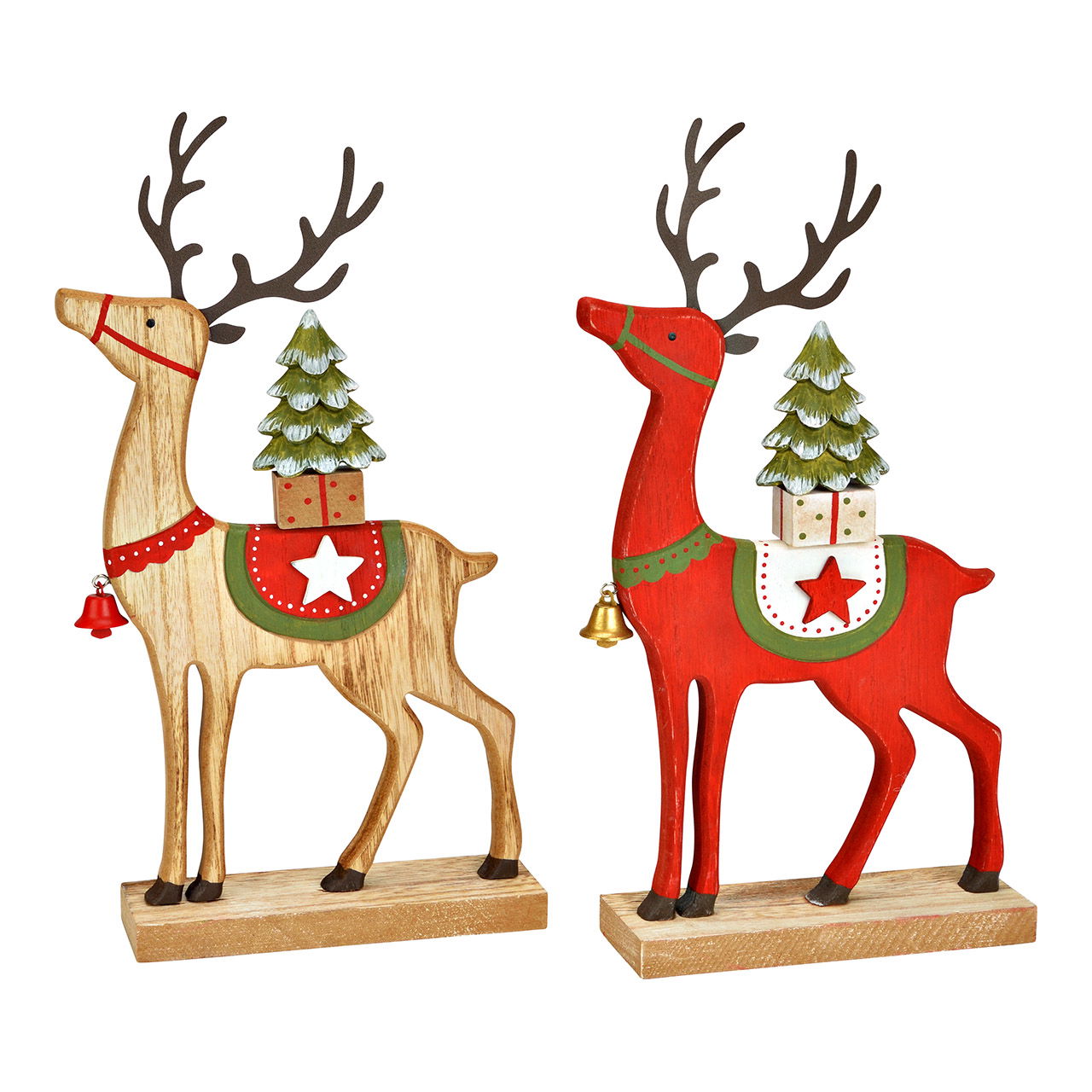 Hirsch Weihnachts Dekor aus Holz/Metall, 2-fach, Rot/Natur (B/H/T) 18x32x5cm
