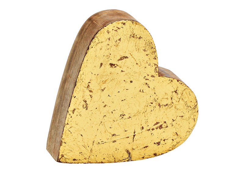 Mango wood heart gold (W/H/D) 14x13x4cm