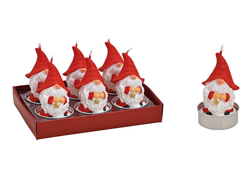 Tealight set gnome 4x6x4cm made of wax red set of 6, (w / h / d) 13x7x9cm