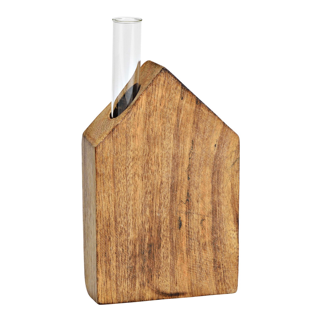 Espositore con vaso in vetro in legno di mango naturale (L/H/D) 9x18x3cm Holz