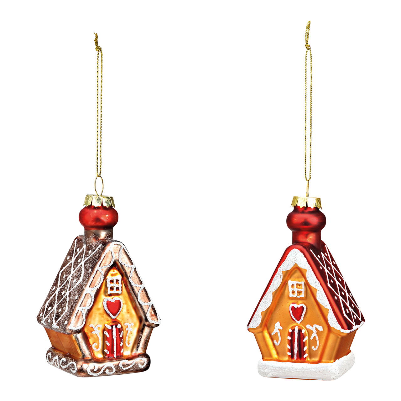 Weihnachtshänger Lebkuchenhaus aus Glas, 2-fach, Braun (B/H/T) 7x10x5cm Weihnachtshänger Lebkuchenhaus aus Glas, 2-fach, Braun (B/H/T) 7x10x5cm