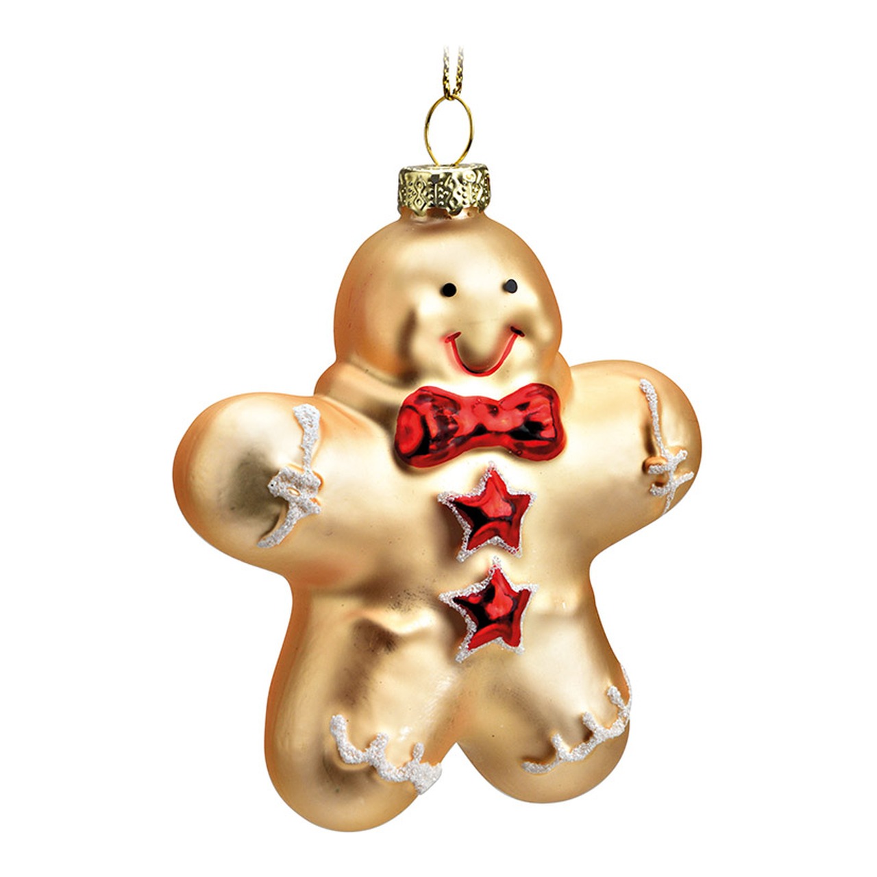 Colgador navideño de pan de jengibre de cristal, champán (A/A/P) 8x10x3cm Weihnachtsbaumanhänger, Lebkuchenmann, Glas, goldfarben, rote Schleife