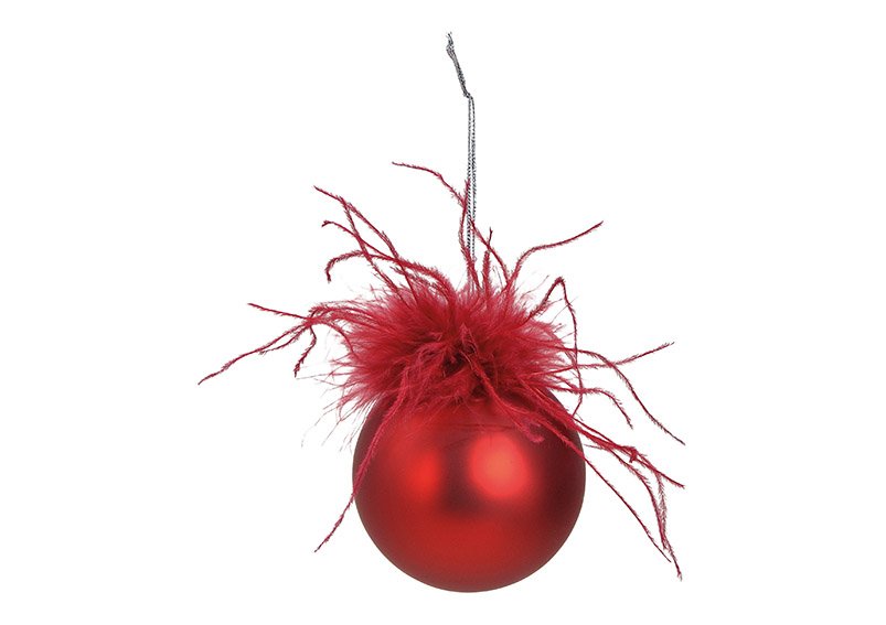 Decorazione palla di Natale piuma di vetro rosso, (c/h/d) 8x8x8cm