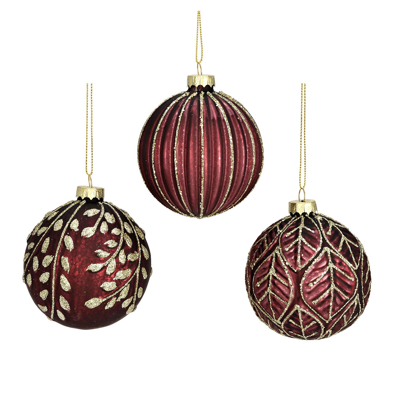 Weihnachtskugel aus Glas Bordeaux/Gold 3-fach sortiert (B/H/T) 8x8x8cm Zubehor, Ohrring, Schmuck